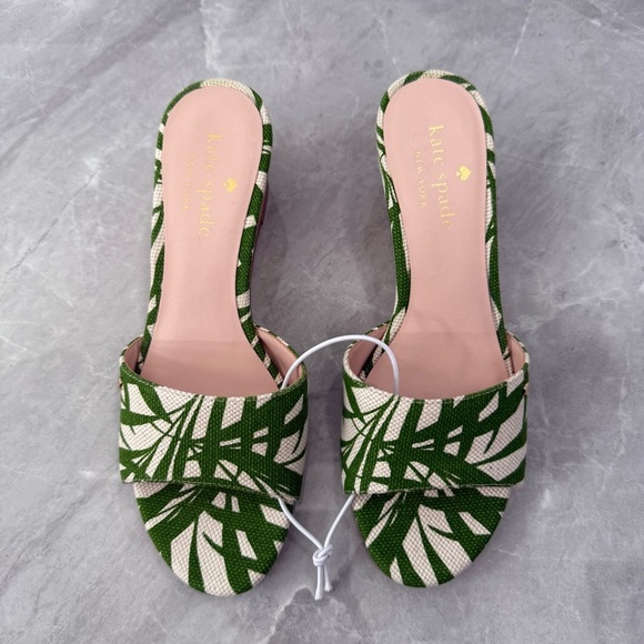 NWOT Women’s Kate Spade Myrah Palm Frond Cork Heel Wedge Open Toe Sandals 5.5 main image 4